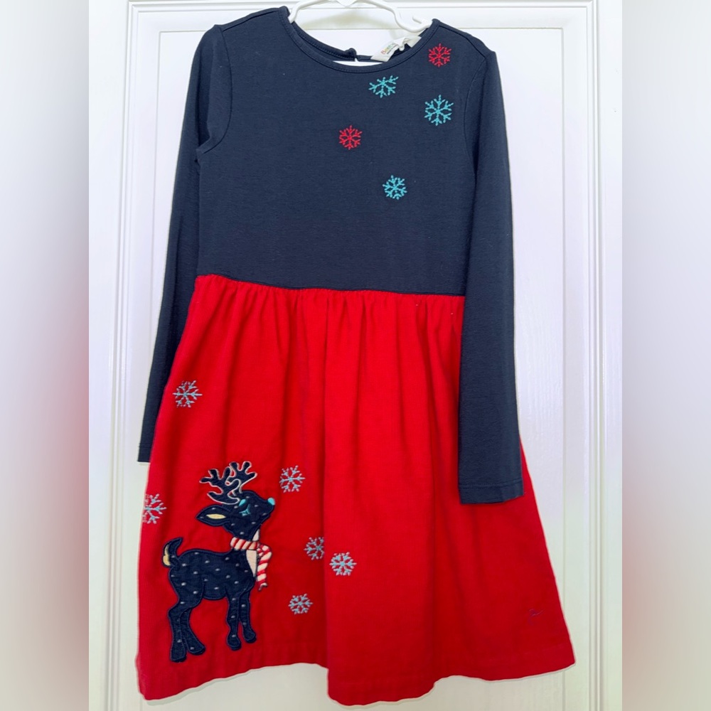 Festive Reindeer Kids Dress - Red and Black